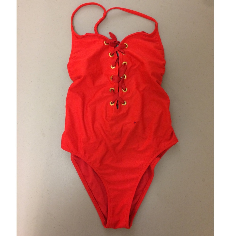 Abercrombie Sexy Red Lace Up One Piece Swimsuit